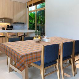 Mezposh Orange & Blue Checked 6-Seater Rectangular Table Cover-36