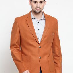 LUXURAZI Men Rust Orange Solid Slim-Fit Single-Breasted Blazer-11