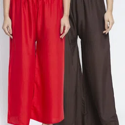 GRACIT Women Red & Brown Set of 2 Solid Wide Leg Palazzos-image-85