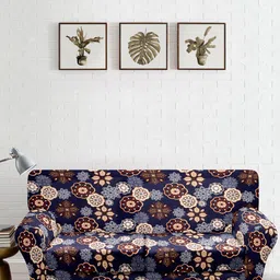 Cortina Black & Blue Printed 3-Seater Sofa Cover-image-26