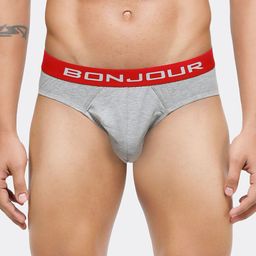 Bonjour Men Grey & Red Solid Low-Rise Briefs RMA9S3803-PO1-18