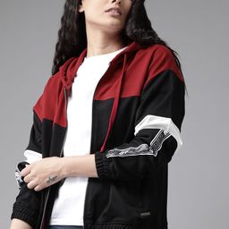 Roadster Women Black & Maroon Colourblocked Hooded Sweatshirt-picture-24