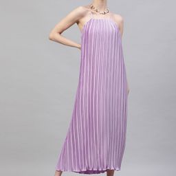 STREET 9 Women Lavender Solid Satin Accordion Pleated Maxi Dress-image-85