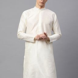 SOJANYA Men Off-White Solid Straight Kurta-13