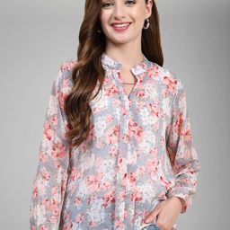 TOOCHKI Floral Print Mandarin Collar Georgette Top-image-31
