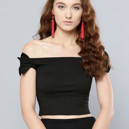 Veni Vidi Vici Women Black Solid Cropped Bardot Top-24