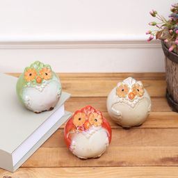 TAYHAA Set of 3 Multi-Coloured Owls Ceramic Showpiece-24