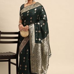 Sztori Ethnic Motifs Zari Linen Blend Banarasi Saree-image-95