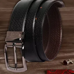 LOUIS STITCH Men Black Textured Leather Reversible Belt-image-26