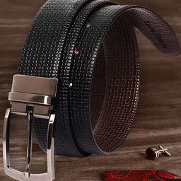 LOUIS STITCH Men Black Textured Leather Reversible Belt-image-27