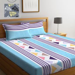 KLOTTHE Turquoise Blue & Grey Geometric 210 TC 2 King Bedsheet with 4 Pillow Covers-56
