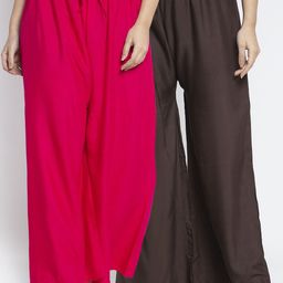 GRACIT Women Pack of 2 Pink & Coffee Brown Solid Flared Palazzos-image-73
