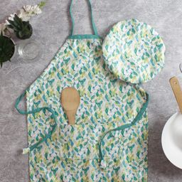 HOUZZCODE Sea Green 2 Pieces Printed Apron With Caps-13