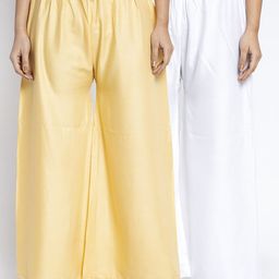 GRACIT Women White & Gold-Toned Solid Flared Palazzos-image-104