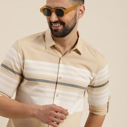 HERE&NOW Men Slim Fit Multi Stripes Opaque Casual Shirt-image-51