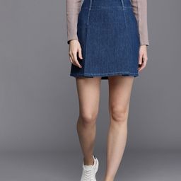 NEXT Women Pure Cotton Chambray Pleated A-line Mini Skirt-image-62