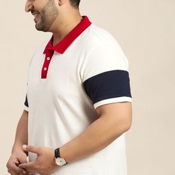 Sztori Men Plus Size White Pure Cotton Solid Polo Collar T-shirt-image-6