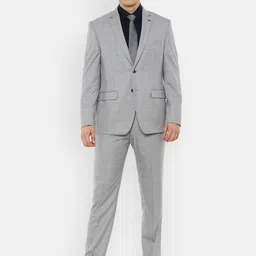 Van Heusen Men Grey Checked Slim-Fit Single-Breasted Two-Piece Formal Suit-image-99