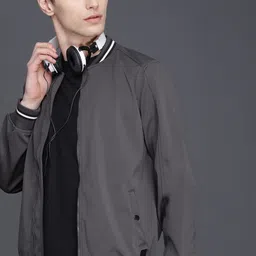 WROGN Men Grey Solid Slim Fit Bomber Jacket-picture-50