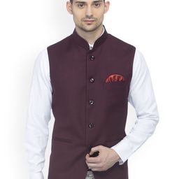 FAVOROSKI Men Mauve Solid Nehru Jacket-53