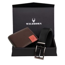 WildHorn Men Brown & Black RFID Protected Genuine Leather Accessory Gift Set-image-100