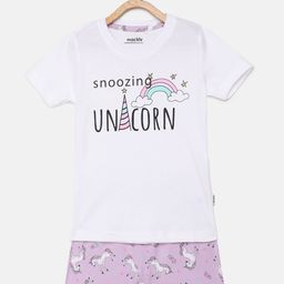 mackly Girls White & Lavender Printed Night suit-image-87