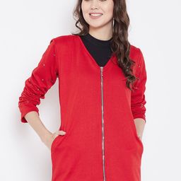 Belle Fille Women Red Solid Tailored Jacket-picture-0