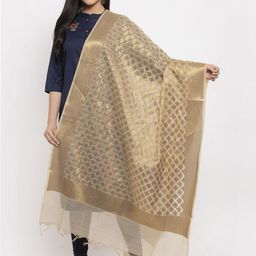 LOOM LEGACY Gold-Toned Woven Design Banarsi Jacquard Dupatta-picture-37
