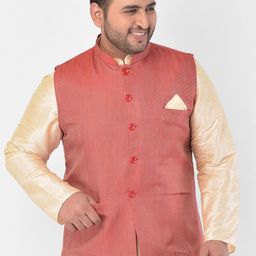 DEYANN PLUS Men Maroon & Beige Woven-Design Plus Size Nehru Jacket-23