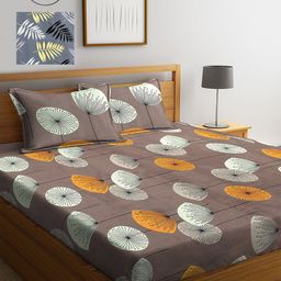 KLOTTHE Grey & Coffee Brown Floral 210 TC 2 King Bedsheet with 4 Pillow Covers-26