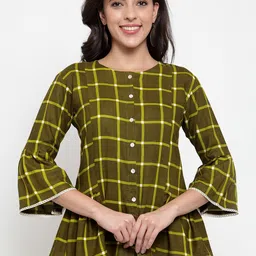 Indibelle Women Green Checked Peplum Top-image-8
