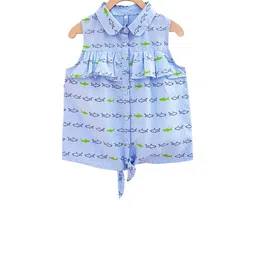 Campana Girls Blue Printed Shirt Style Pure Cotton Top-image-59