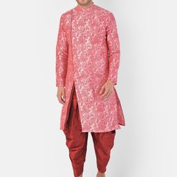 DEYANN Men Pink Printed Kurta with Dhoti Pants-image-54
