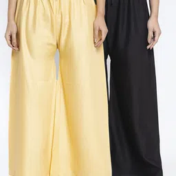 GRACIT Women Black & Beige Solid Wide Leg Palazzos-image-65