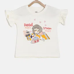 MINI KLUB Girls Off-White Printed Pure Cotton Top-image-28