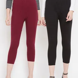 Tulsattva Women Pack Of 2 Solid Three-Fourth Length Leggings-picture-11