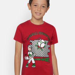 dongli Boys Red Printed Round Neck Pure Cotton T-shirt-image-78