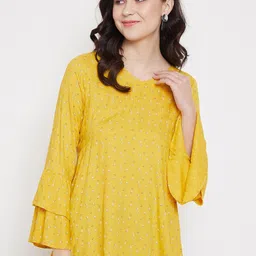 Crimsoune Club Yellow Printed Flared Sleeves Top-43