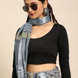 Taavi Floral Pure Cotton Block Print Saree-image-80