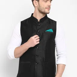 Hangup Men Black Solid Silk Nehru Jacket-picture-41