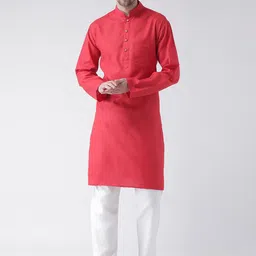 SG LEMAN Men Red & White Solid Kurta with Pyjamas-7