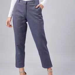 Marie Claire Women Navy Blue Regular Fit Self Design Trousers-picture-15