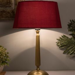 Homesake Gold-Toned & Red Solid Handcrafted Classic Cubist Bedside Standard Lamp-11