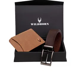 WildHorn Men Tan Brown RFID Protected Genuine Leather Accessory Gift Set-image-17