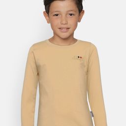 dongli Boys Beige Solid Round Neck T-shirt-image-9