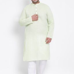 Hangup Men Green Solid Linen Kurta-image-76