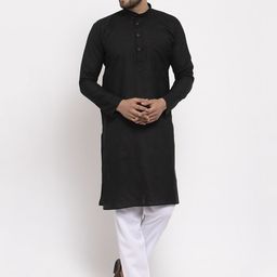 Jompers Men Black & White Solid Kurta with Pyjamas-image-91
