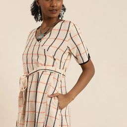 Taavi Woven Legacy Checked V-Neck Wrap Ethnic Dress Comes With A Belt-18