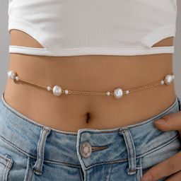 AQUASTREET Gold Anti-Tarnish Baroque Pearl Adjustable Waist Chain For Beachwear & Parties-image-96