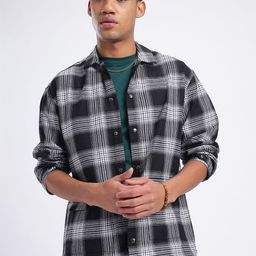 glitchez Monochrome Checks Drop-Shoulder Relaxed Shirt-image-12